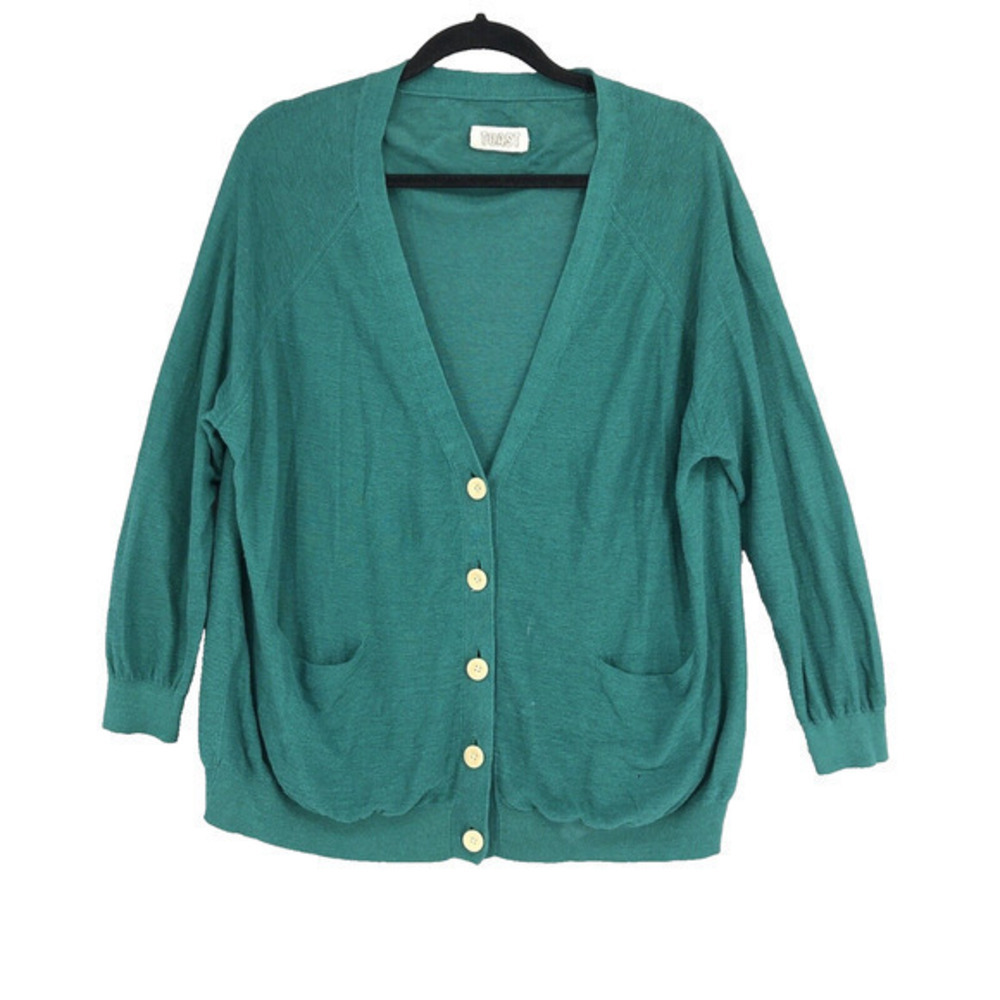 Toast Womens Linen Lagenlook Cardigan Green Top Button Up Sweater 14 US Medium